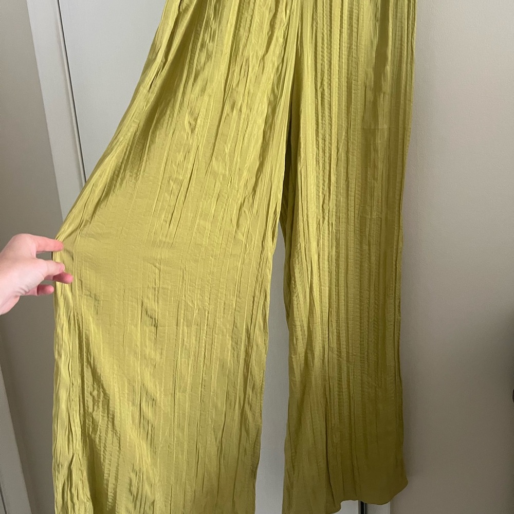 vintage style chartreuse wide leg pants